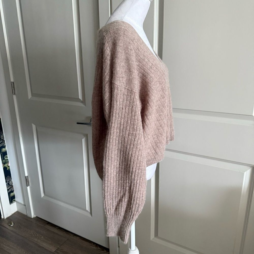 Free People Brown Ribbed Knit V-Neck Relaxed Fit Cashmere Sweater Size S - Picture 5 of 6